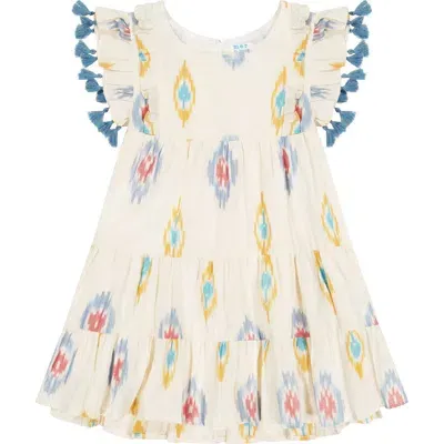 Mer St. Barth Babies'  Sophie Tassel Dress In Gold Blue Ikat