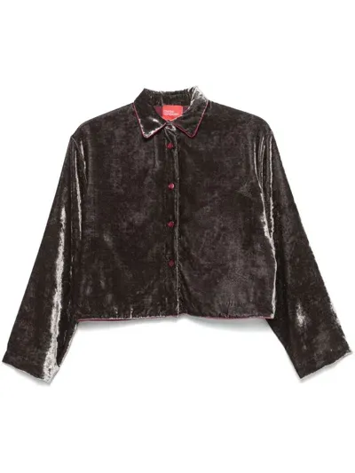 Merci Crushed-velvet Shirt In Brown