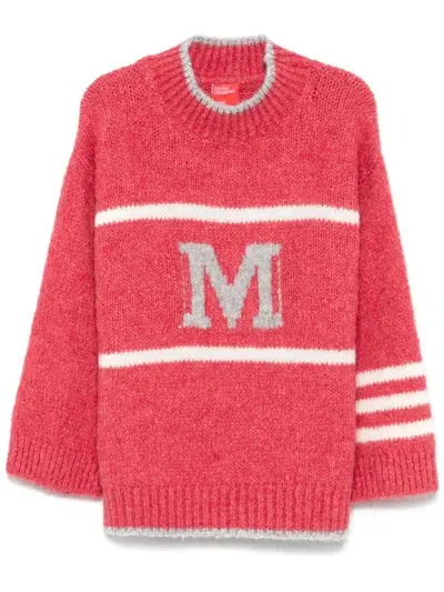 Merci Intarsia Knit Sweater In Pink