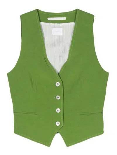 Merci Shantung Buttoned Vest In Green