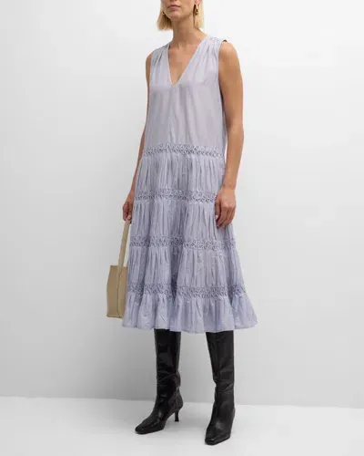 Merlette Wallis Sleeveless Smocked Midi Dress In Lavender Blue