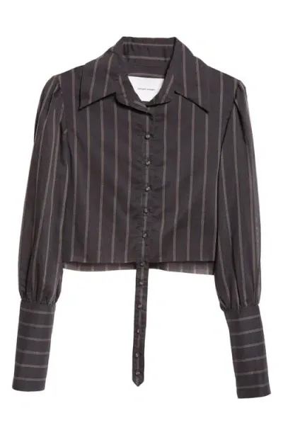 Meruert Tolegen Cut Off Stripe Button-up Shirt In Striped Cotton/silk