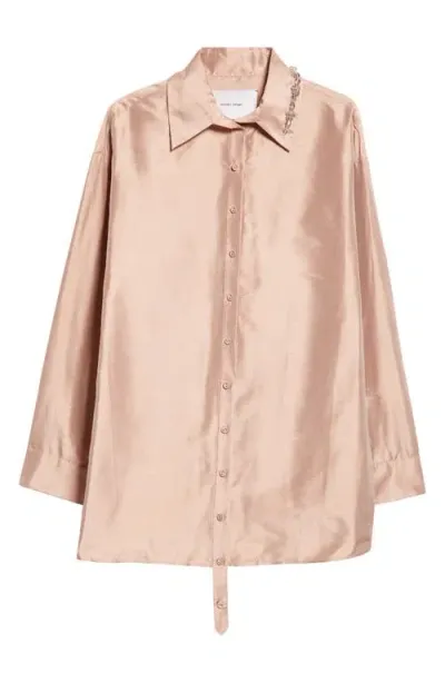 Meruert Tolegen Oversize Silk Button-up Shirt In Dust Pink Silk Taffeta