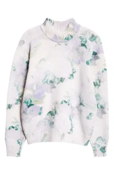 Meryll Rogge Floral Wool Sweater In White/pale Blue