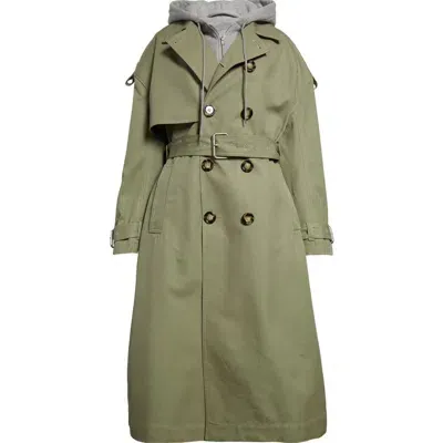 Meryll Rogge Hoodie Bib Belted Trench Coat In Olive Green