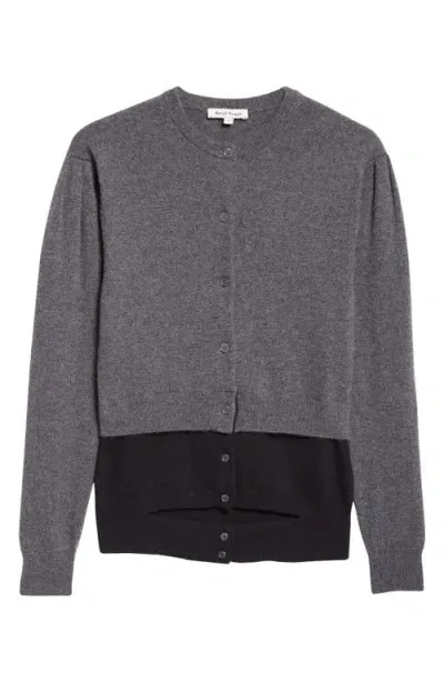 Meryll Rogge Puff Shoulder Double Wool Cardigan In Grey/black