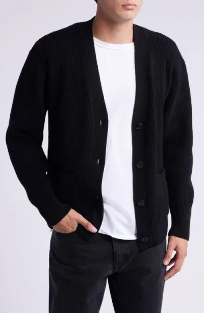 Merz B Schwanen Relaxed Wool & Cashmere Rib Cardigan In Deep Black