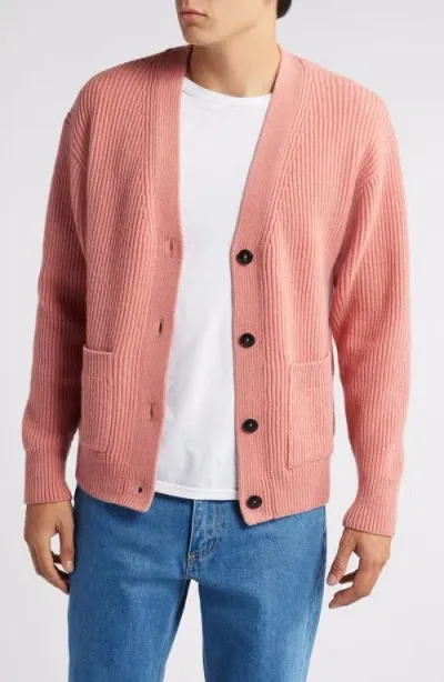 Merz B Schwanen Relaxed Wool & Cashmere Rib Cardigan In Rosewood