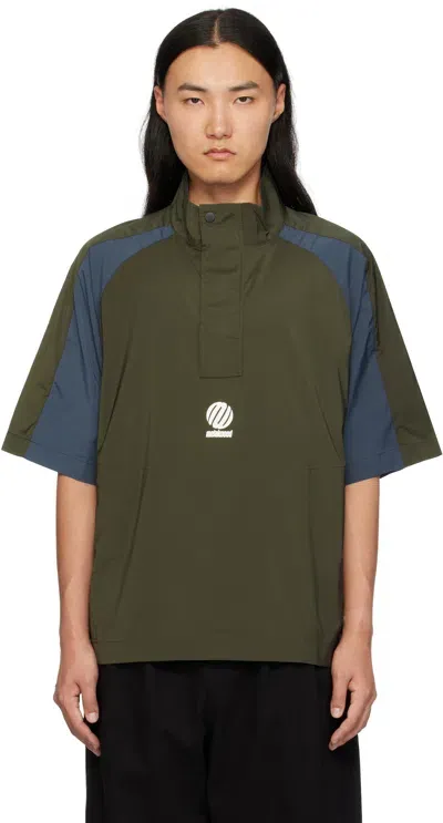 Metalwood Studio Green & Navy Paneled Wind Shirt In Black/navy