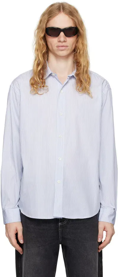 Mfpen Blue Common Shirt In Blue Fine Stripe