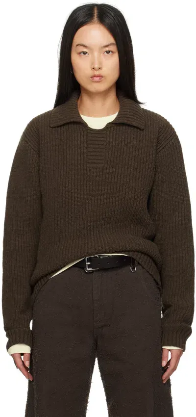 Mfpen Brown Collar Sweater In Dark Brown