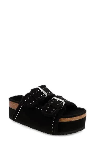 Mia Brookie Faux Shearling Platform Slide Sandal In Black