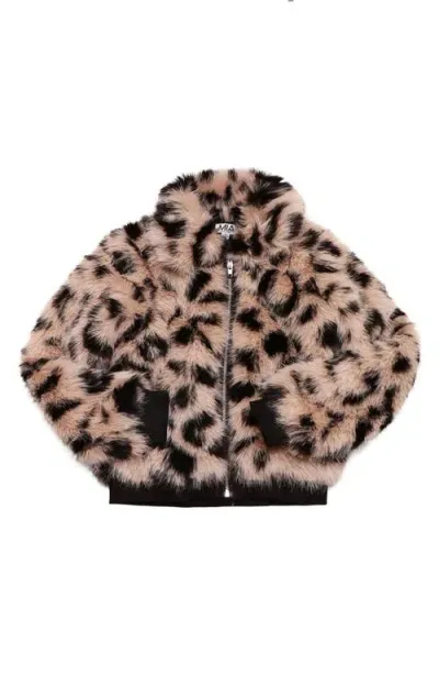 Mia New York Kids' Leopard Print Faux Fur Jacket In Brown