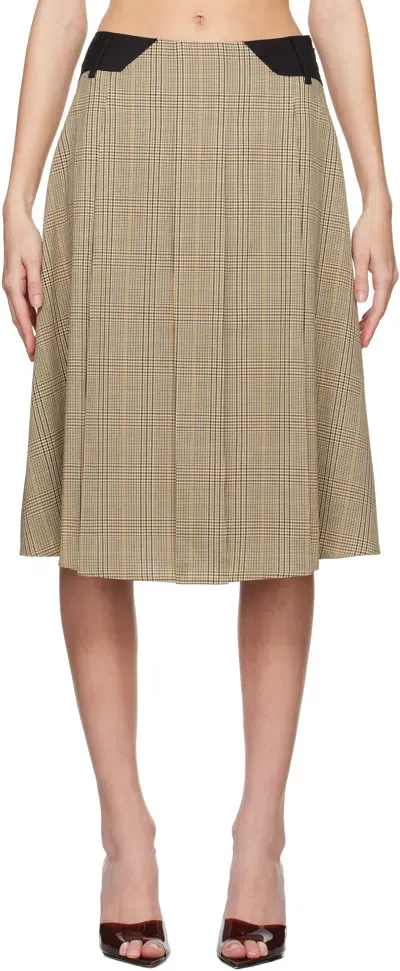 Miaou Beige Albra Midi Skirt In Brown Check