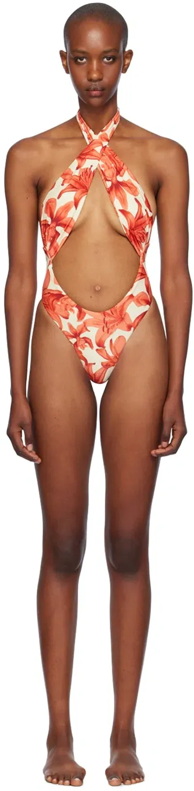 Miaou Beige & Red Demi Swimsuit In Orchid