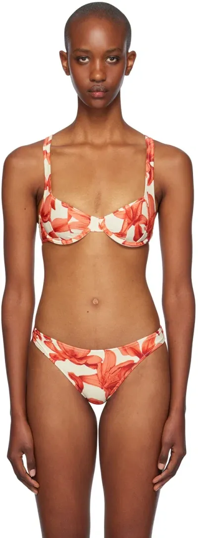 Miaou Beige & Red Luz Bikini Top In Orchid