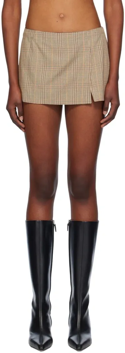 Miaou Brown Micro Miniskirt In Brown Check