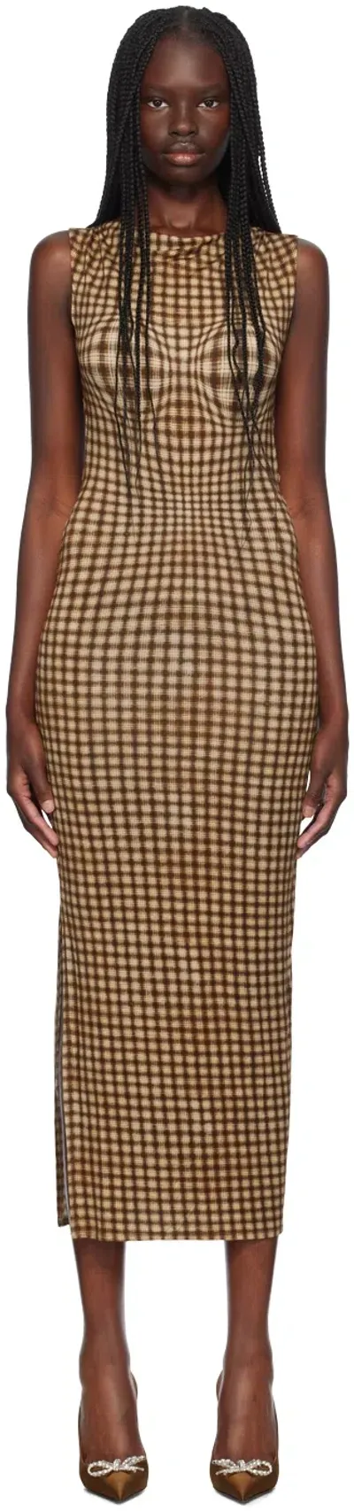 Miaou Brown Selena Maxi Dress In Warped Plaid