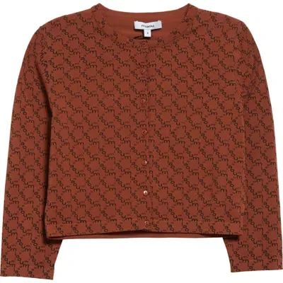 Miaou Frida Monogram Jacquard Crop Cardigan In Brown Monogram