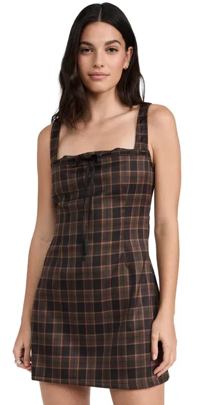 Miaou Laced Ginger Dress Plaid Brown