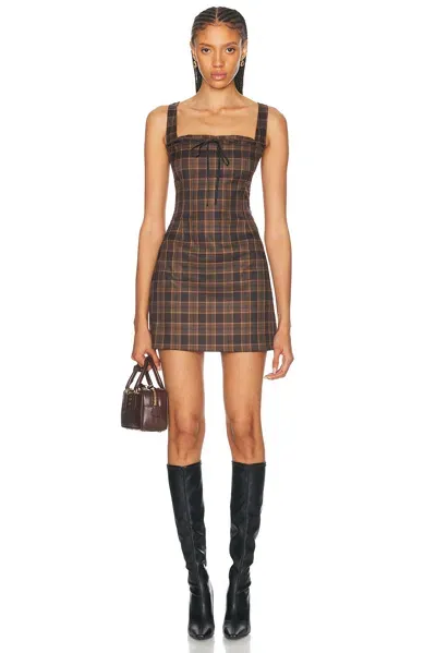 Miaou Laced Ginger Dress In Plaid Brown