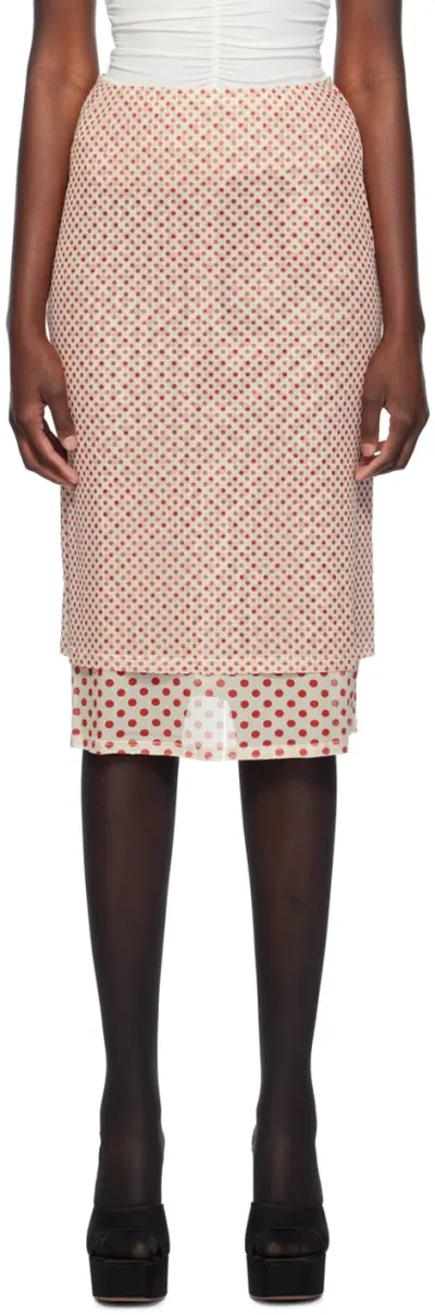 Miaou Red & White Maria Midi Skirt In White Polka Dot