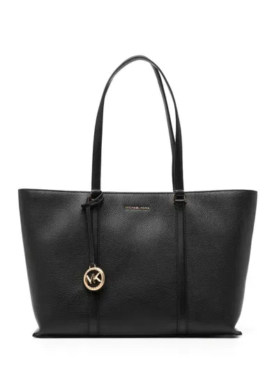 Michael Kors Temple Large Leather Tote In Black