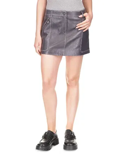 Michael Kors Burnished Leather Mini Skirt In Charcoal