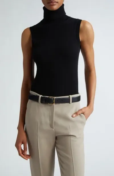 Michael Kors Sleeveless Cashmere Knit Turtleneck Top In Black