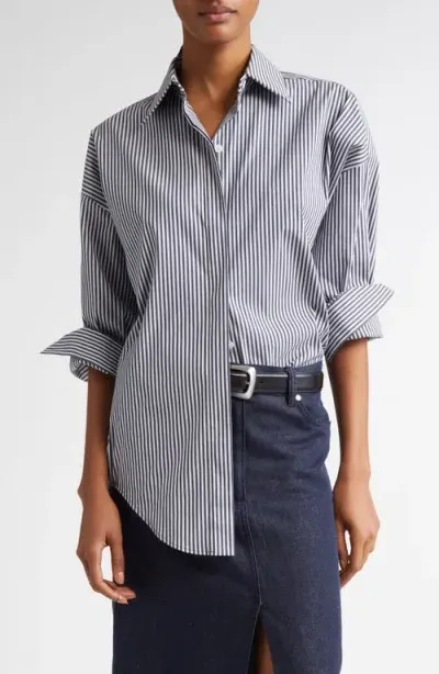 Michael Kors Collection Wedge Oversize Pinstripe Button-up Shirt In Maritime/optic White