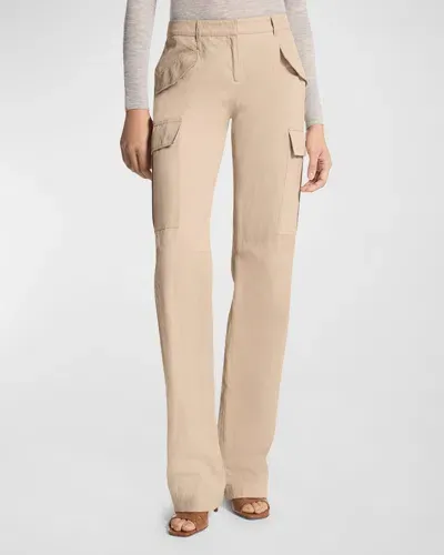 Michael Kors Crushed Cotton Gabardine Slim Cargo Trousers In Sand