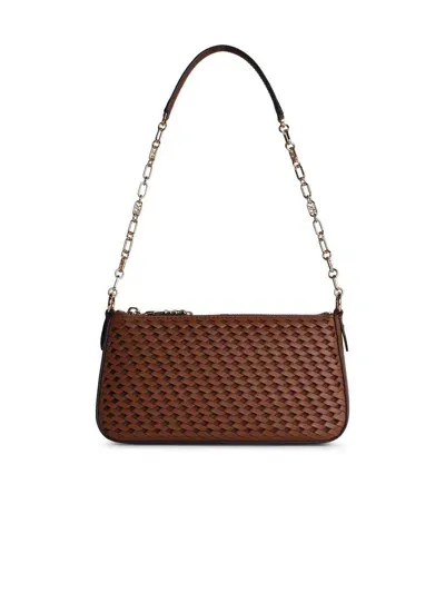 Michael Kors Empire Medium Woven Chainlink Pochette In Brown