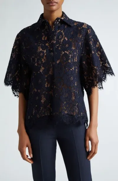 Michael Kors Floral Lace Button-up Shirt In Midnight