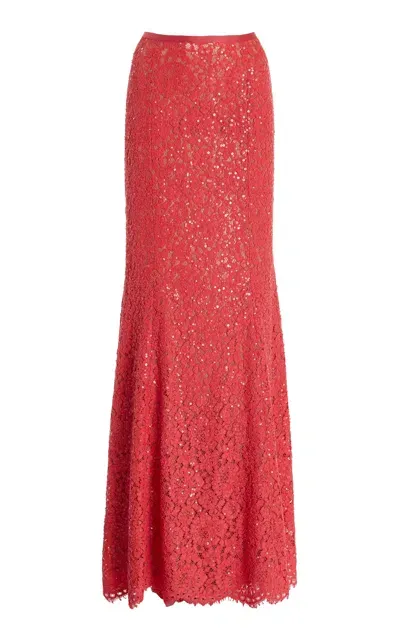 Michael Kors Hand-embroidered Lace Maxi Skirt In Pink