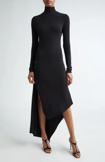 Michael Kors Handkerchief Hem Long Sleeve Knit Dress In Black