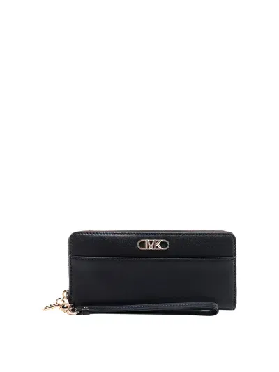 Michael Kors Leather Wallet With Metal Monogram In Black