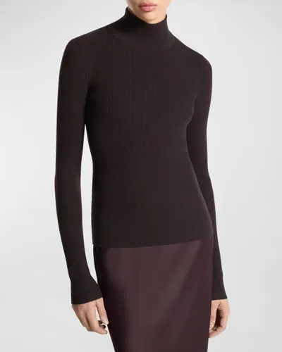 Michael Kors Long-sleeve Ribbed Turtleneck Sweater In Chocolate