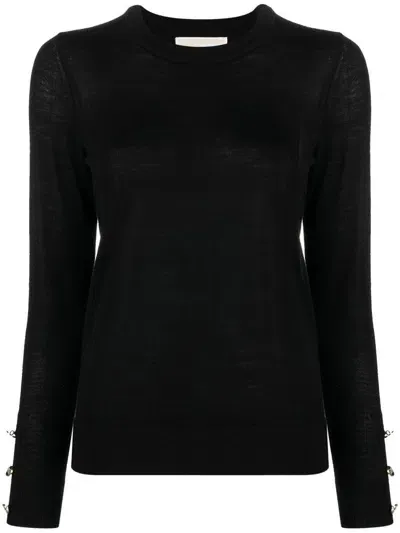 Michael Kors Button Embellished Plain Sweater In Black