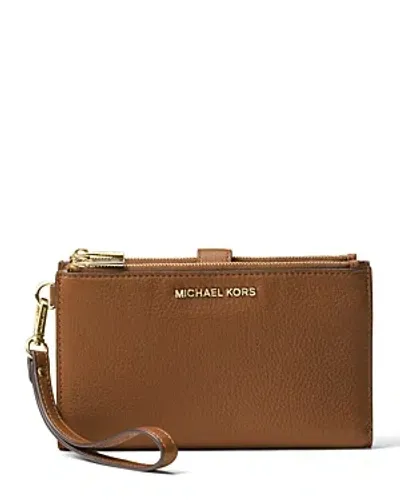 Michael Kors Michael  Adele Double-zip Pebble Leather Phone Wristlet In Luggage