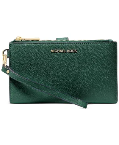 Michael Kors Michael  Adele Double-zip Pebble Leather Phone Wristlet In Bosco