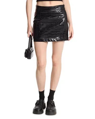 Michael Kors Michael  Crocodile Embossed Faux Leather Mini Skirt In Black