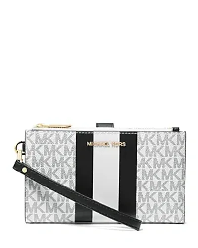 Michael Kors Michael  Jet Set Double Zip Wristlet In Optic White/black