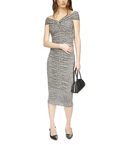 Michael Kors Michael  Off The Shoulder Ruched Midi Dress In Aluminum