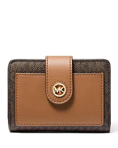 Michael Kors Michael  Charm Small Tab Compact Pocket Wallet In Brown,acorn