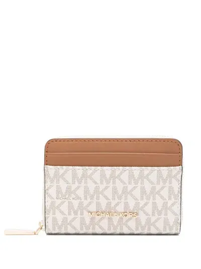 Michael Kors Mk Jet Set Small Zipped Coin Cardcase In Nude & Neutrals