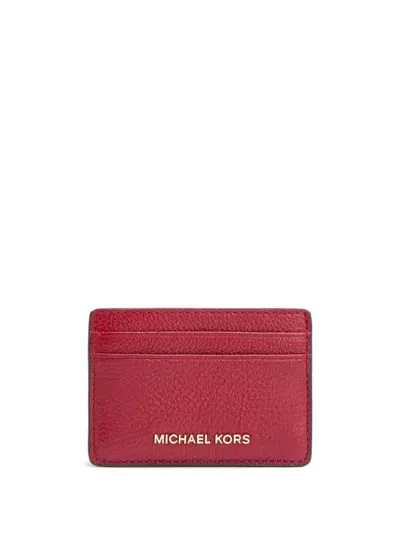 Michael Kors Mk Pebbled Leather Card Case In Red