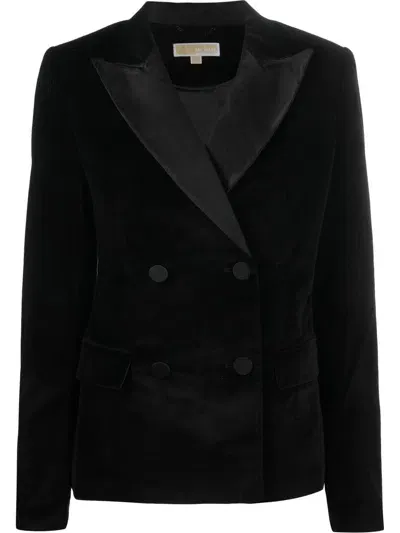 Michael Kors Peak-lapel Velvet Blazer In Black