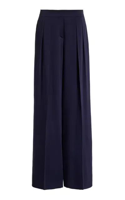 Michael Kors Pleated Satin Wide-leg Pants In Navy