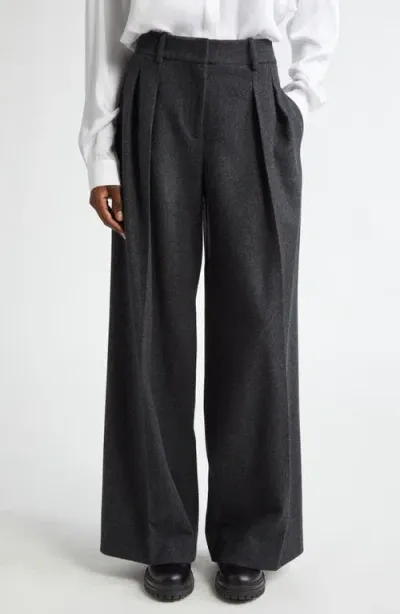 Michael Kors Pleated Wool Stretch Flannel Baggy Pants In Charcoal Melange