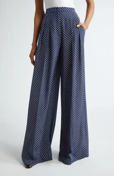 Michael Kors Polka Dot Pleated Silk Palazzo Pants In Midnight/optic White